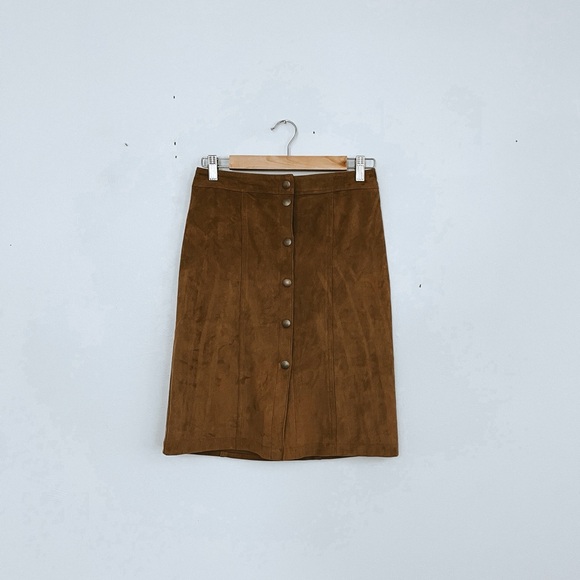 Abercrombie & Fitch Cognac Brown Button-Front Midi Skirt - Picture 2 of 6